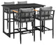 Wiglaf Outdoor Patio 5-Piece Bar Table Set, Aluminum With Gray Cushions