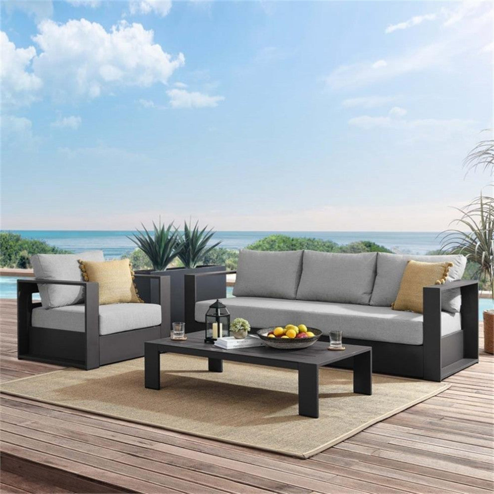 Tahoe Outdoor Patio Powder-Coated Aluminum 3-Piece Set, Gray Gray