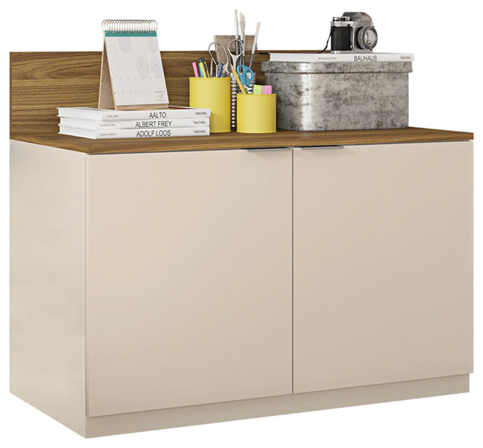 Benzara UPT-271306 Wood Accent Cabinet Console, 2 Doors, Beige, Walnut