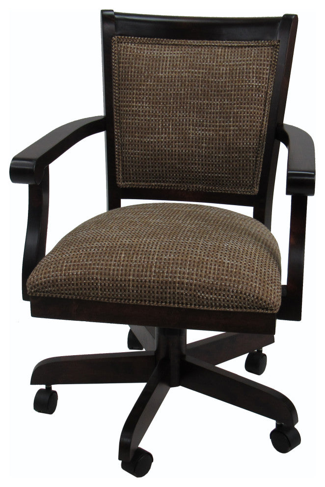 Swivel Kitchen Dining Caster Chair with Wheels, Checkered and Walnut