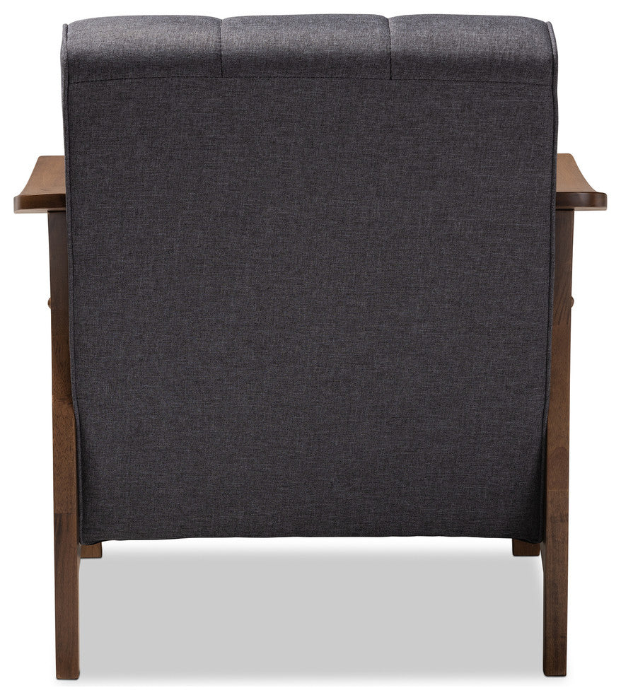 Abel Midcentury Modern Gray Fabric Walnut Wood Lounge Chair