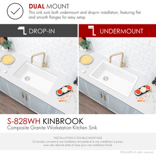 Stylish 28" Dual Mount Single Bowl White Granite Kitchen Sink