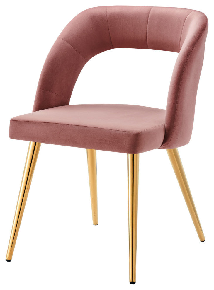 Dining Chair, Pink Gold, Velvet, Modern, Mid Century Cafe Bistro Hospitality