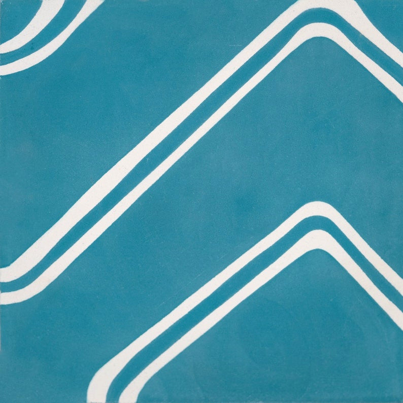 8"x8" Chawen Handmade Cement Tile, White/Blue