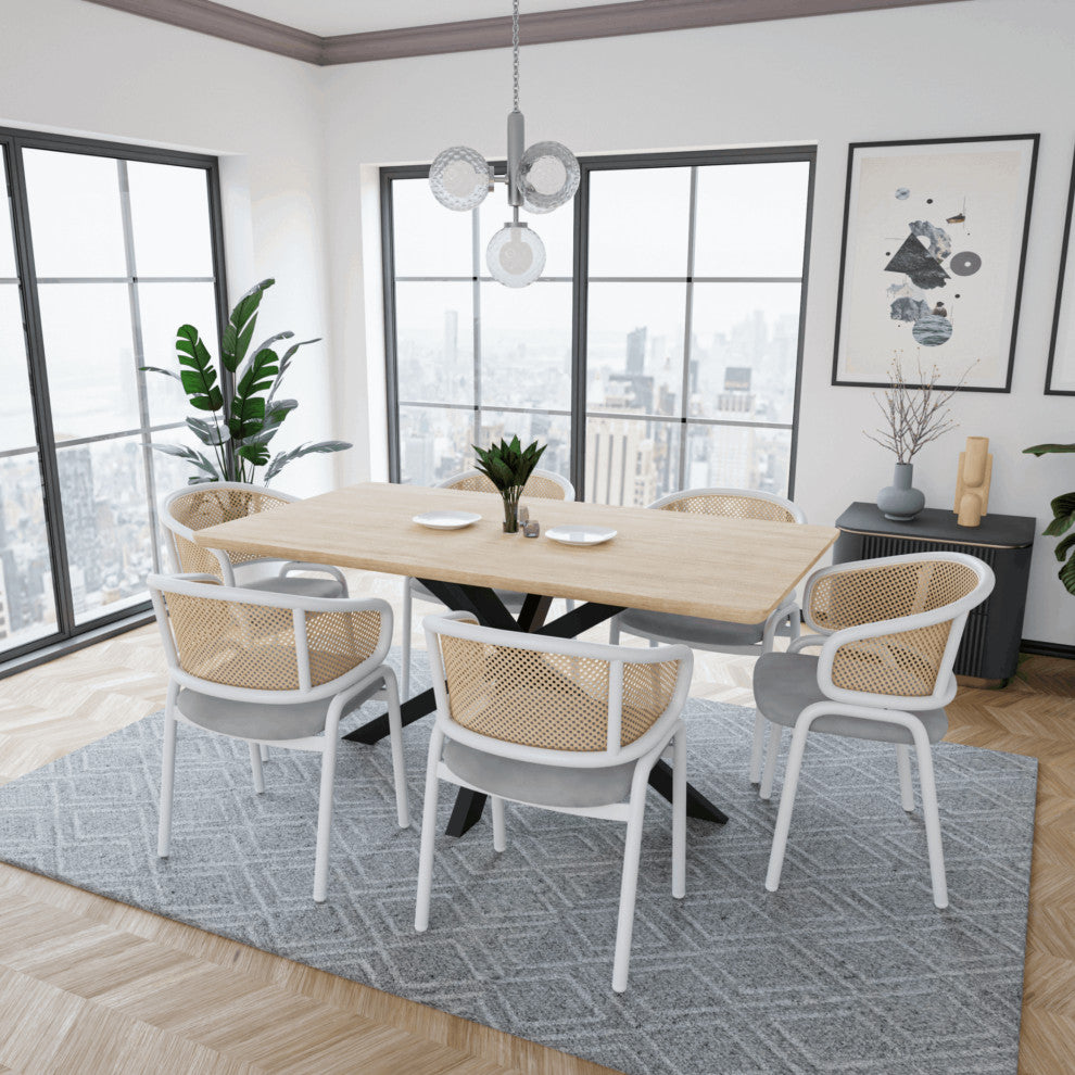 LeisureMod Ervilla Dining Armchair With White Steel Base Set of 2, Gray