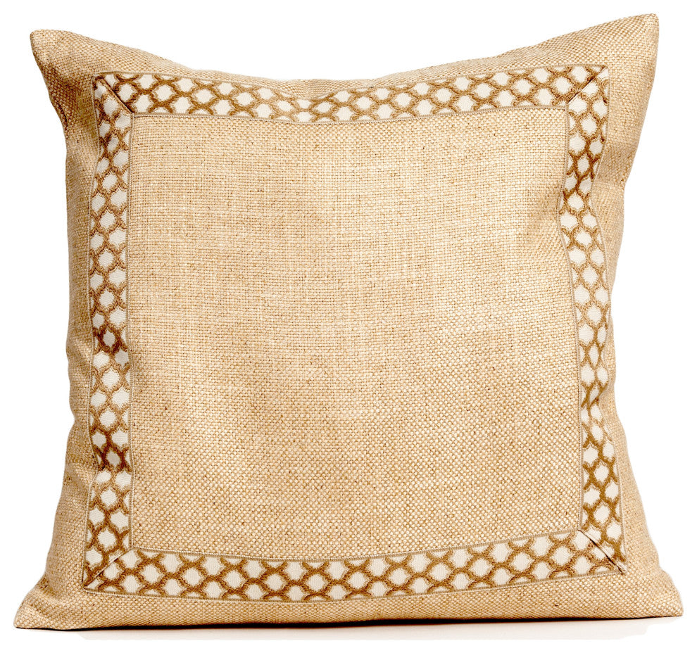 Beige luxurious pillow cover with decorative trim, Throw pillow cover, 20x20