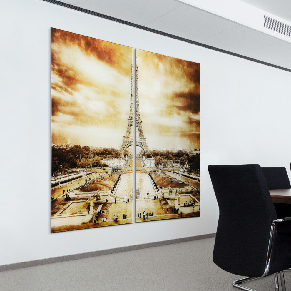 "Eiffel Tower" Frameless Free Floating Tempered Glass Panel Graphic Wall Art Set