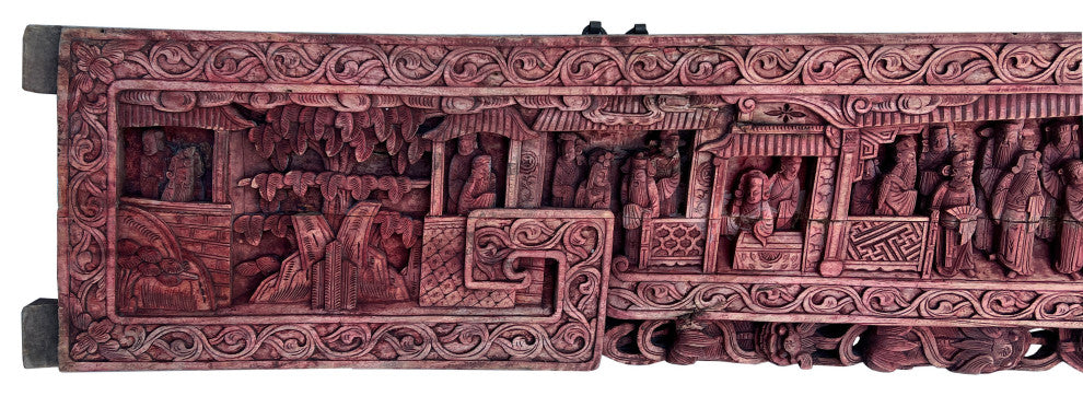 Chinese Vintage Dimensional Opera Court People Carving Wood Wall Art Hws3083
