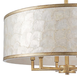 GetLedel 24" 6-Light Capiz Shell Drum Chandelier, Distressed Gold