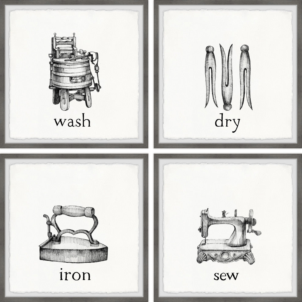 Wash Dry Iron Sew Quadriptych, 4-Piece Set, 18x18 Panels