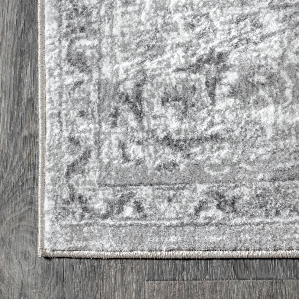 Modern Persian Vintage Medallion Light Grey 6' Square Area Rug