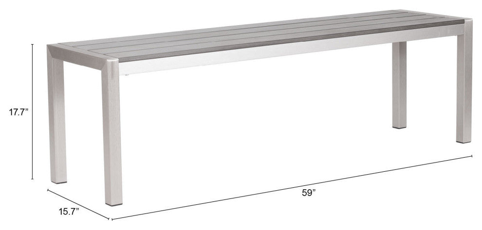Double Bench, Aluminum, Metal, Gray, Silver, Outdoor Patio Balcony Garden