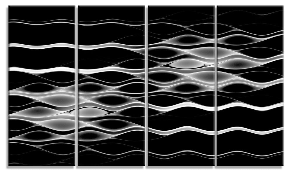 White Waves Fractal Pattern, Abstract Wall Art Canvas, 48"x28", 4 Panels