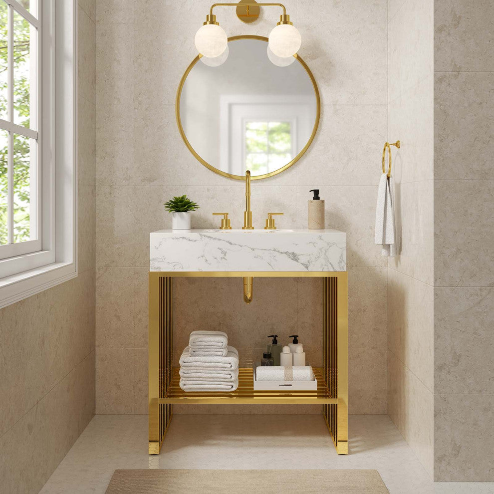Gridiron 30" Bathroom Vanity, White Gold