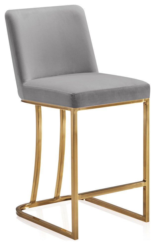 24" Barstools Counter Stools with Gold Metal Frame, Set of 2, Grey