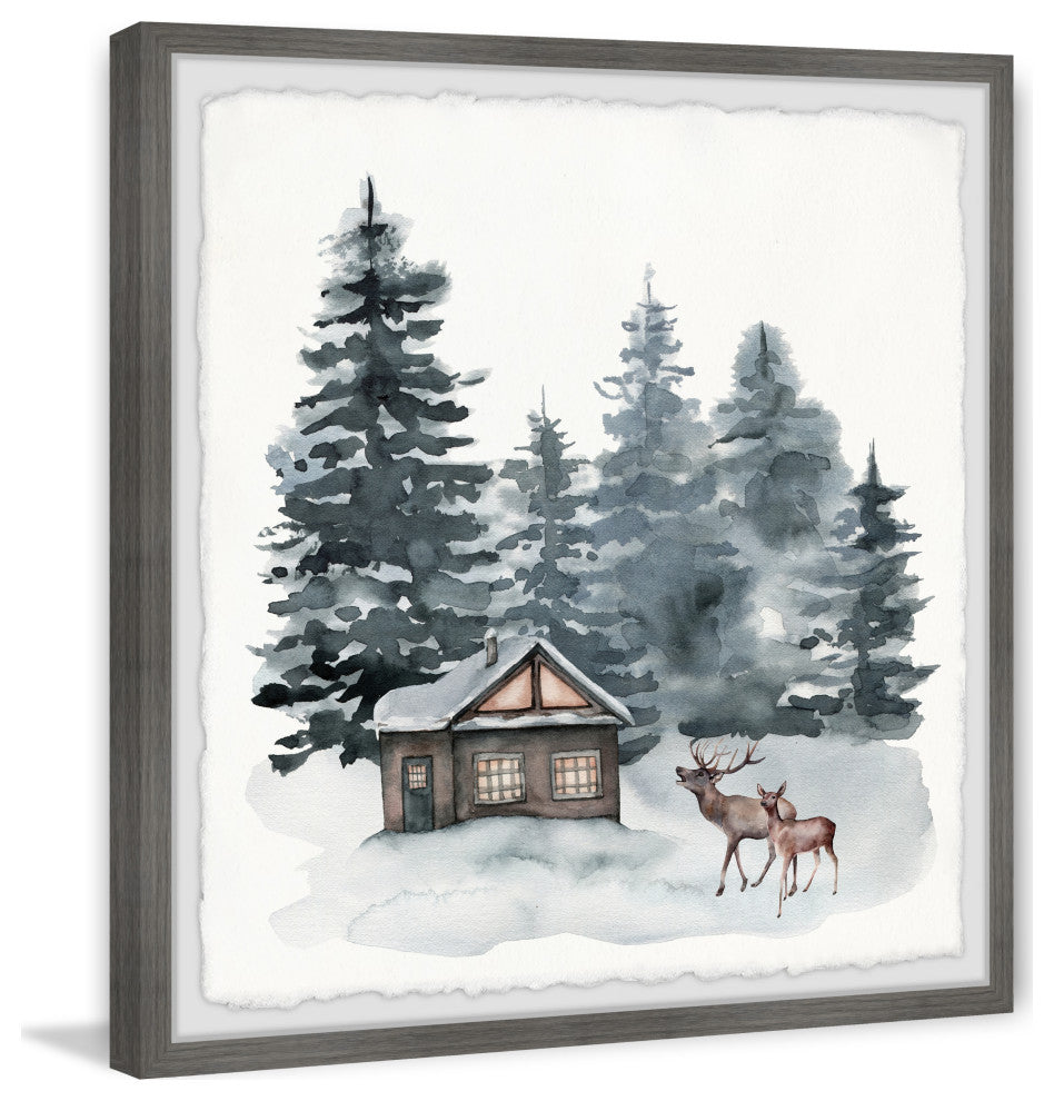 "Dreamy Winter Getaway" Framed Painting Print, 18x18