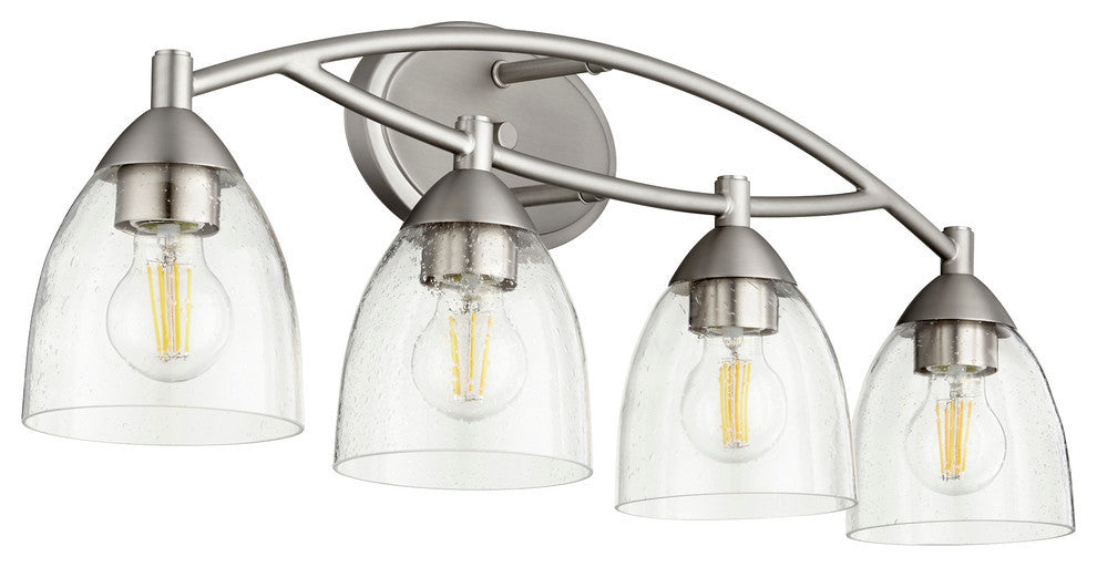 Barkley 4-Light Vanity Fixture, Satin Nickel With Clear Seeded