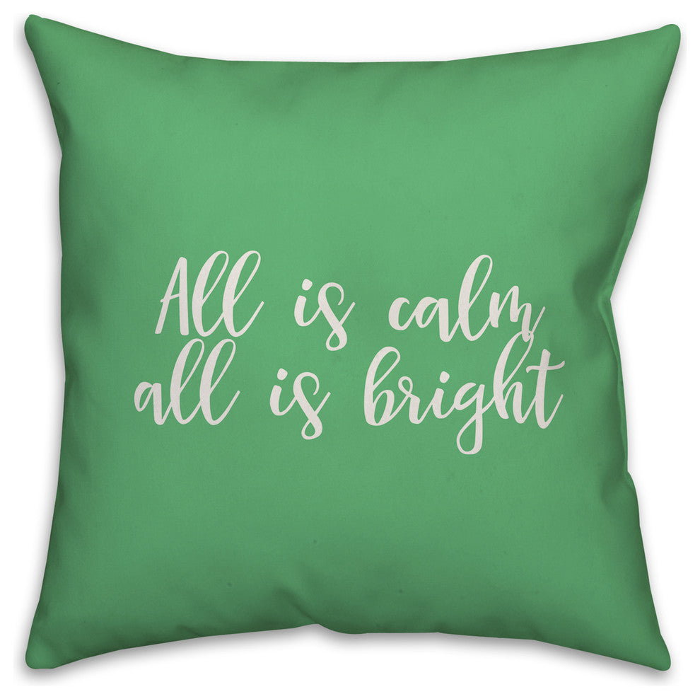 All Is Calm, All Is Bright, Light Green 18x18 Throw Pillow