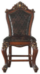 Leatherette Padded Counter Height Chair With Carvings, Set of 2, Brown