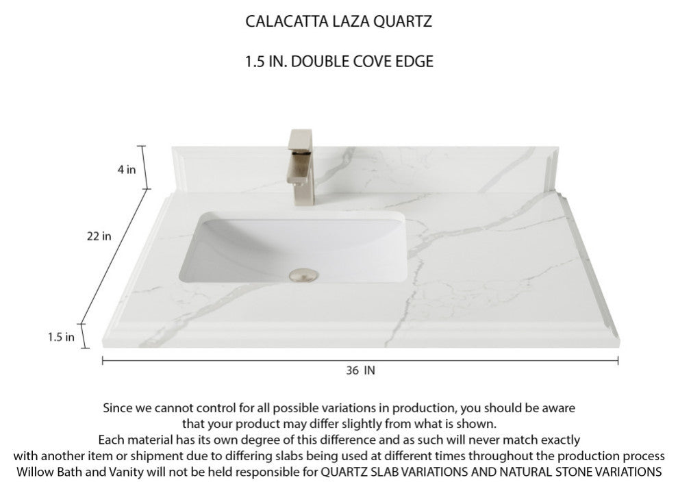 Cambridge 36 Left Offset Bath Vanity in White 1.5" Calacatta Laza