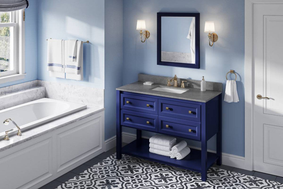 Adler Transitional 48" Hale Blue Vanity, Steel Grey Cultured Marble Vanity Top