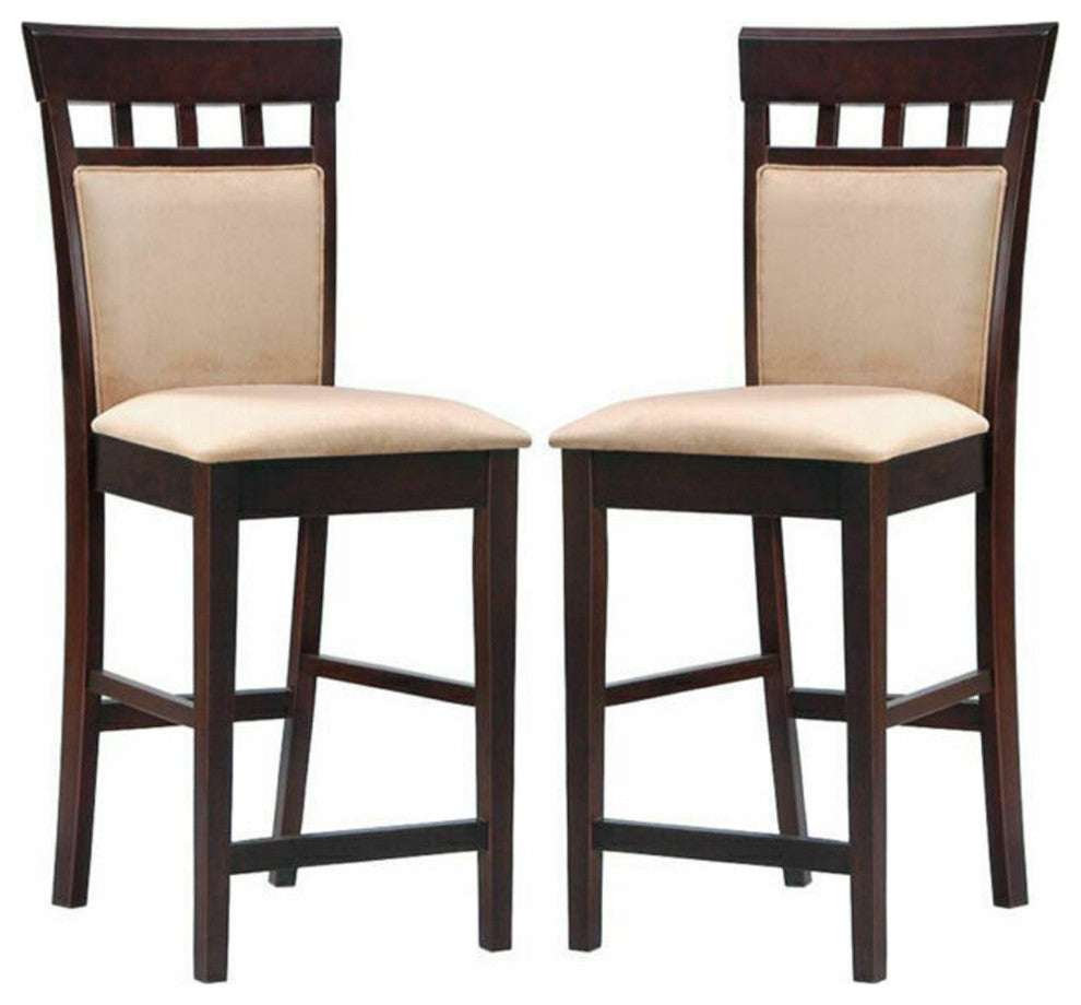 Set of 2 Counter Height Stools, Cappuccino And Tan