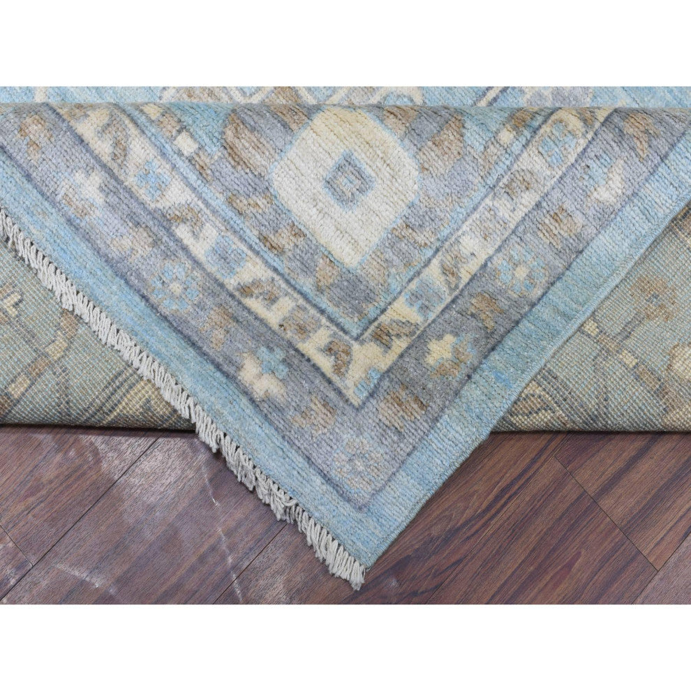 Light Blue Soft and Shiny Wool Hand Knotted Afghan Angora Oushak Rug, 9'2"x12'