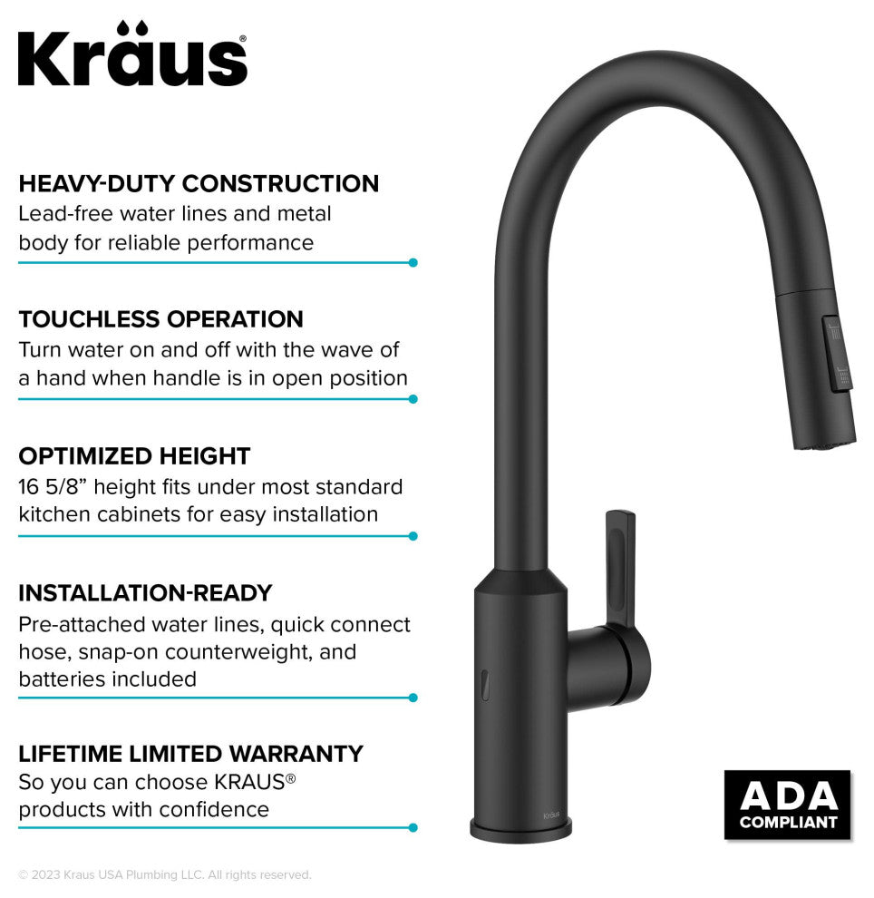 Kraus KSF-2830 Oletto Touchless Sensor Pull-Down Single Handle - Matte Black