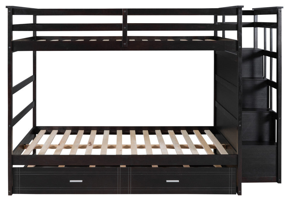 Gewnee Full Over Full Bunk Bed with Twin Size Trundle and Staircase