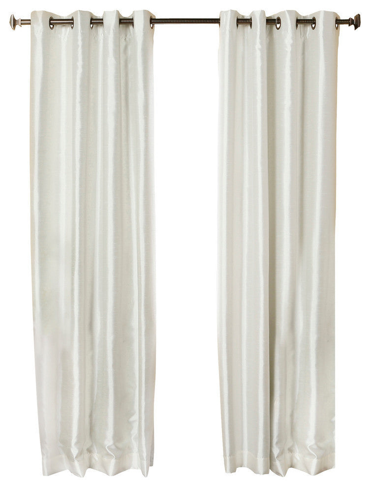Dupioni Faux Silk Blackout Curtains, Pair, Ivory, 84"
