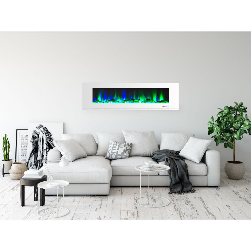 72" Wall-Mount Electric Fireplace, White
