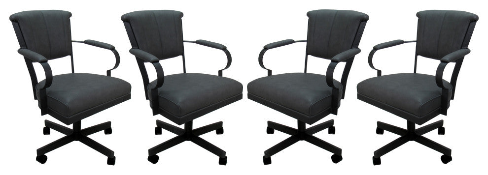Set of 4, Miami Swivel Metal Caster Chairs, Reading Base, Gray Vinyl, Black