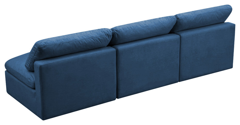 Plush Velvet / Down Standard Comfort Modular Sofa, Navy, 3-Piece: 3 Armless Chair
