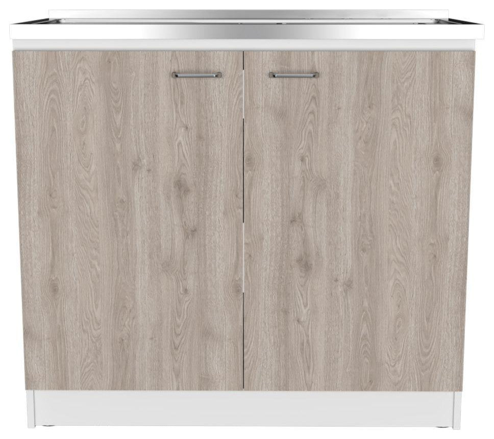 DEPOT E-SHOP Salento Freestanding Sink, Double Door Cabinet, White/Light Gray