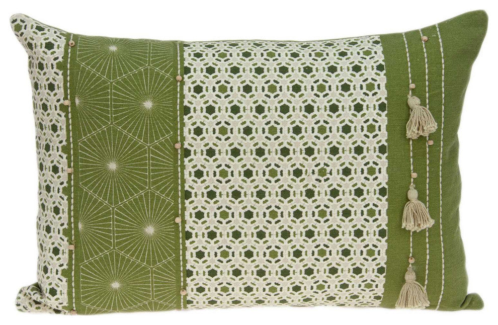HomeRoots 20" x 6" x 14" Tropical Green Pillow Cover With Down Insert