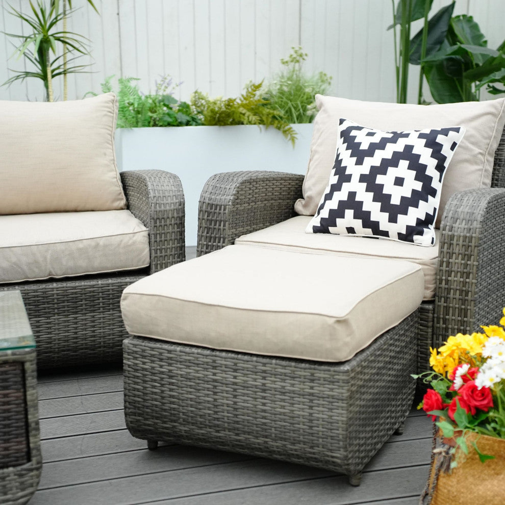 5-Piece Patio Wicker Cozy Conversation Seating Set, Grey Wicker