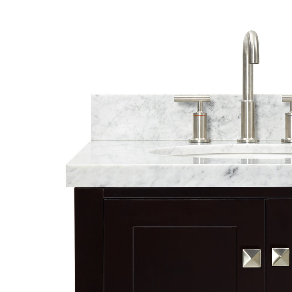 ARIEL Cambridge 61" Double Oval Sink Bathroom Vanity Espresso With Marble Top