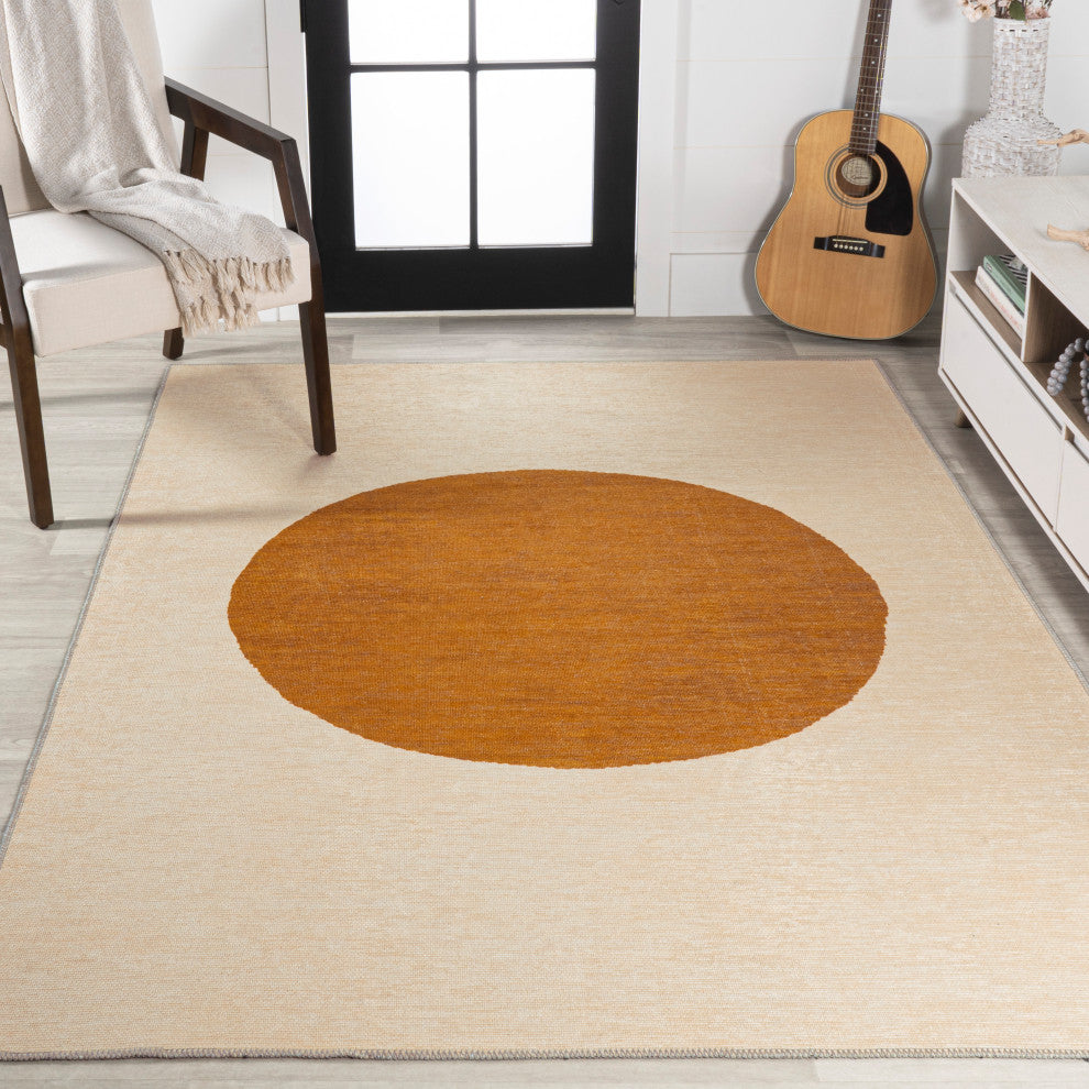 Cirkel Minimalist Geometric Dot Machine-Washable Area Rug, Cream/Rust, 5x8