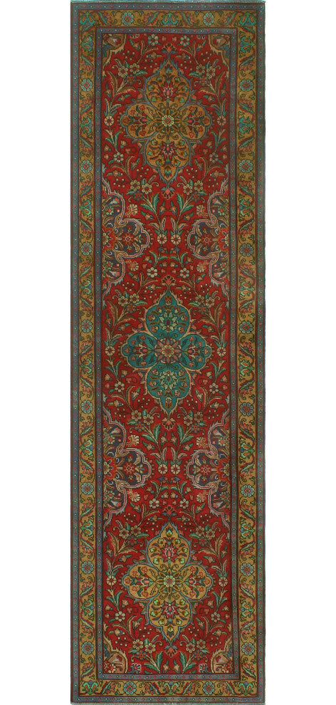 Fine Vintage Distressed Adrienne Red/Ivory Runner, 3'0 x 11'2