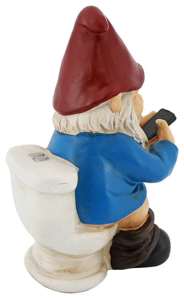 Sunnydaze Cody the Gnome Reading Phone on the Throne Garden Accent - 9-Inch