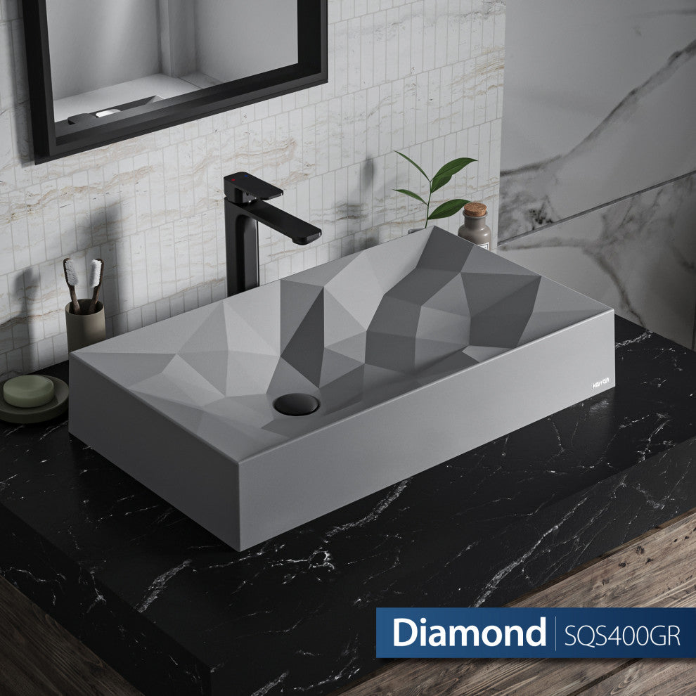 Karran Diamond SQS400 Quartz 28" Bathroom Vessel Sink, Grey