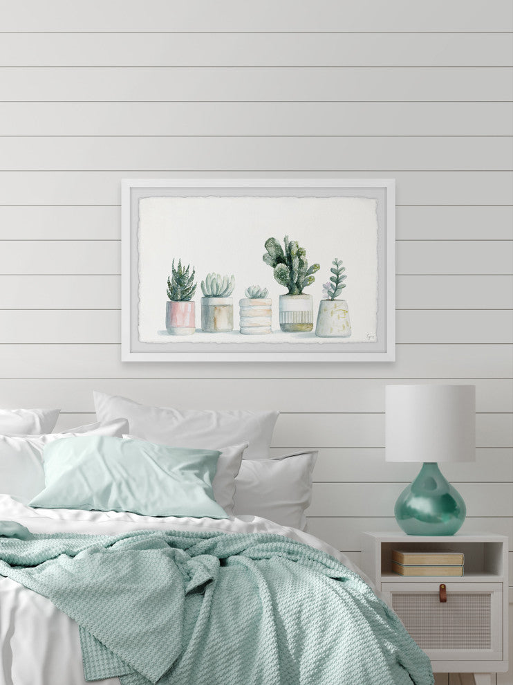 "Frosty Succulents" Framed Painting Print, 18x12