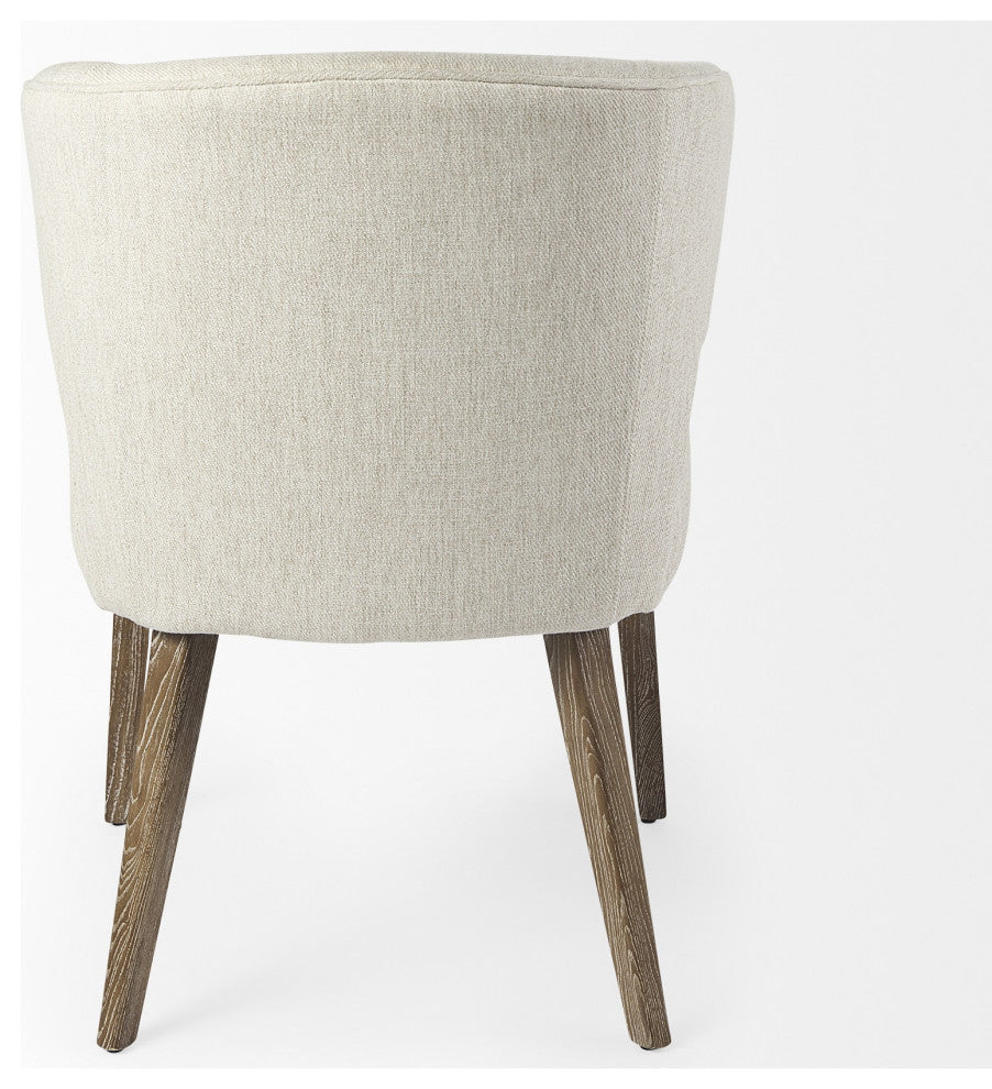 Ivory and Brown Mid Century Wingback Dining Chair
