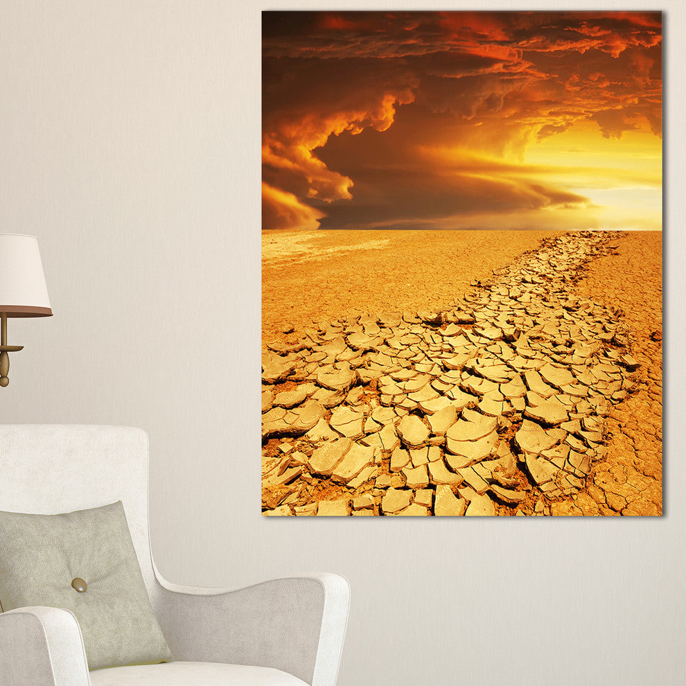 "Drought Land Under Dramatic Sky" Modern Landscape Wall Art Canvas, 16"x32"