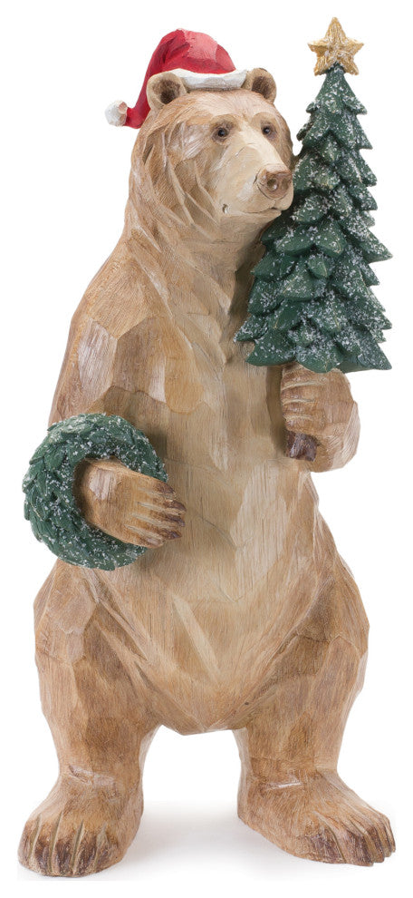 Bear With Pine Tree and Wreath Statue 18.5"H