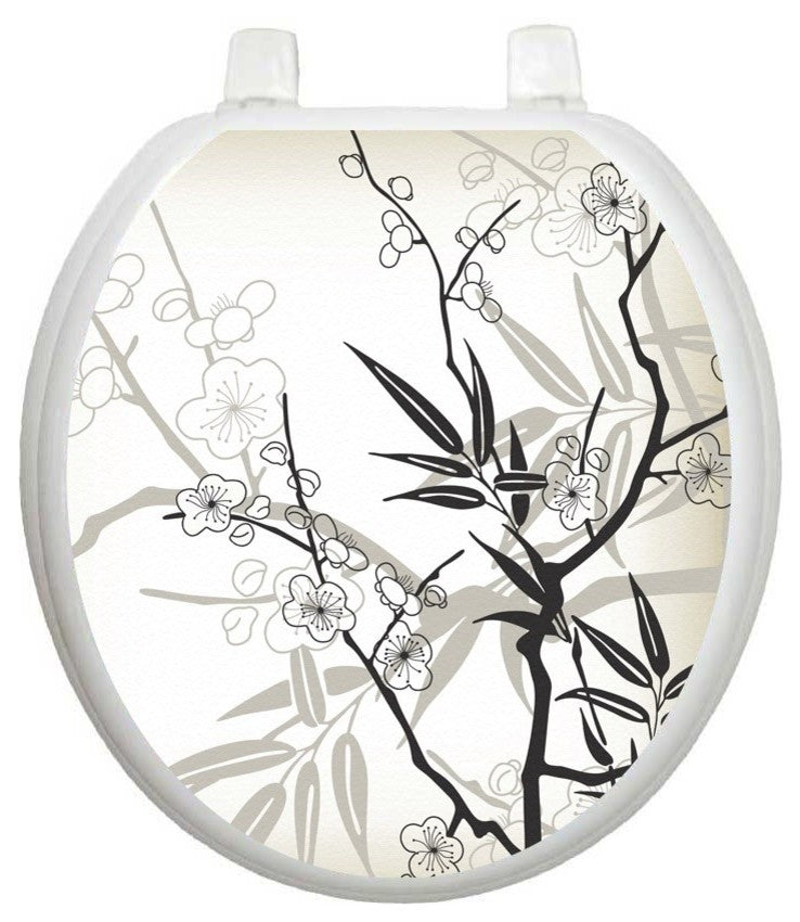 Cherry Blossoms Toilet Tattoos Seat Cover, Vinyl Lid Decal, Bathroom Decor, Round