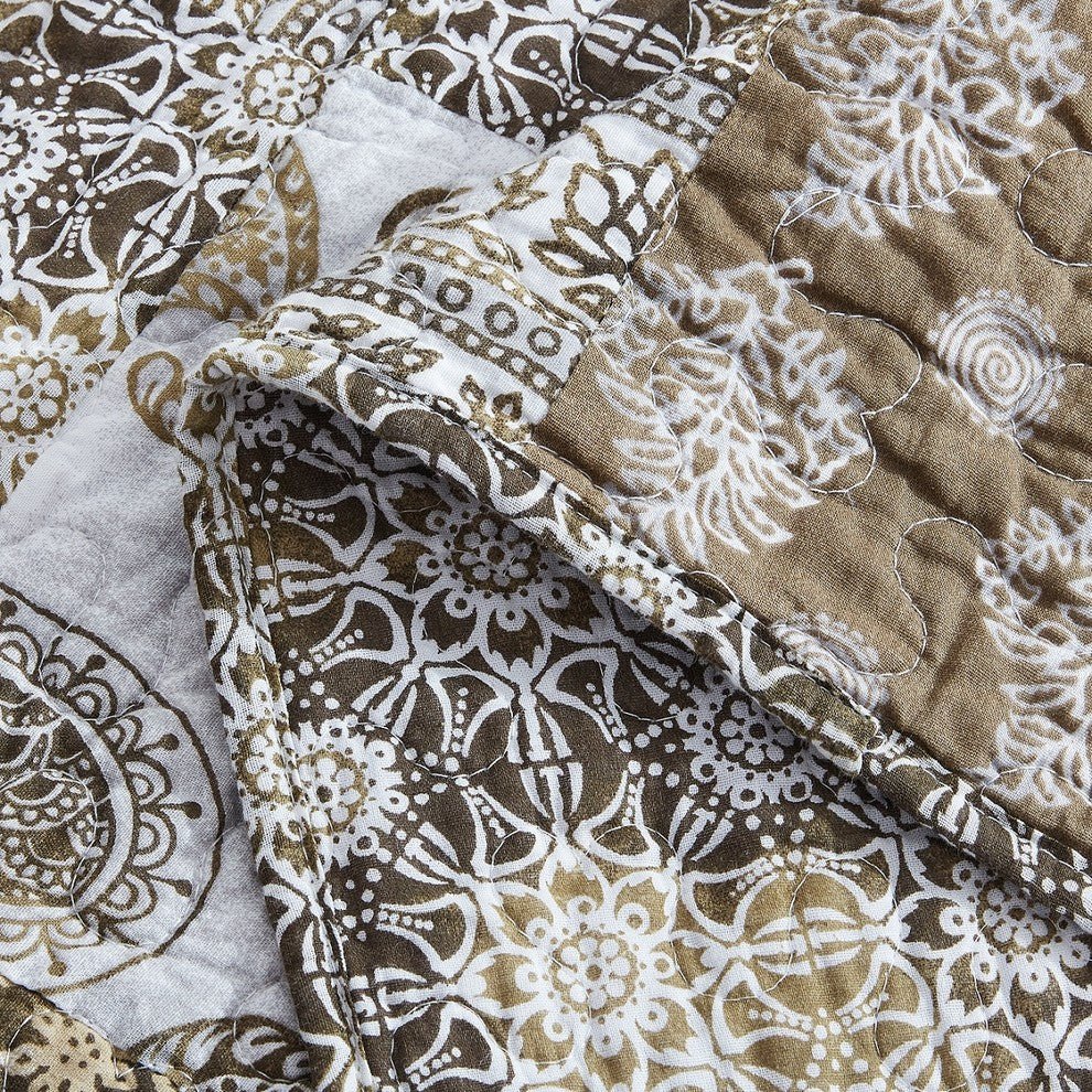 Bohemian Patchwork Moroccan Paisley Chocolate Dreams Bedspread Set, King