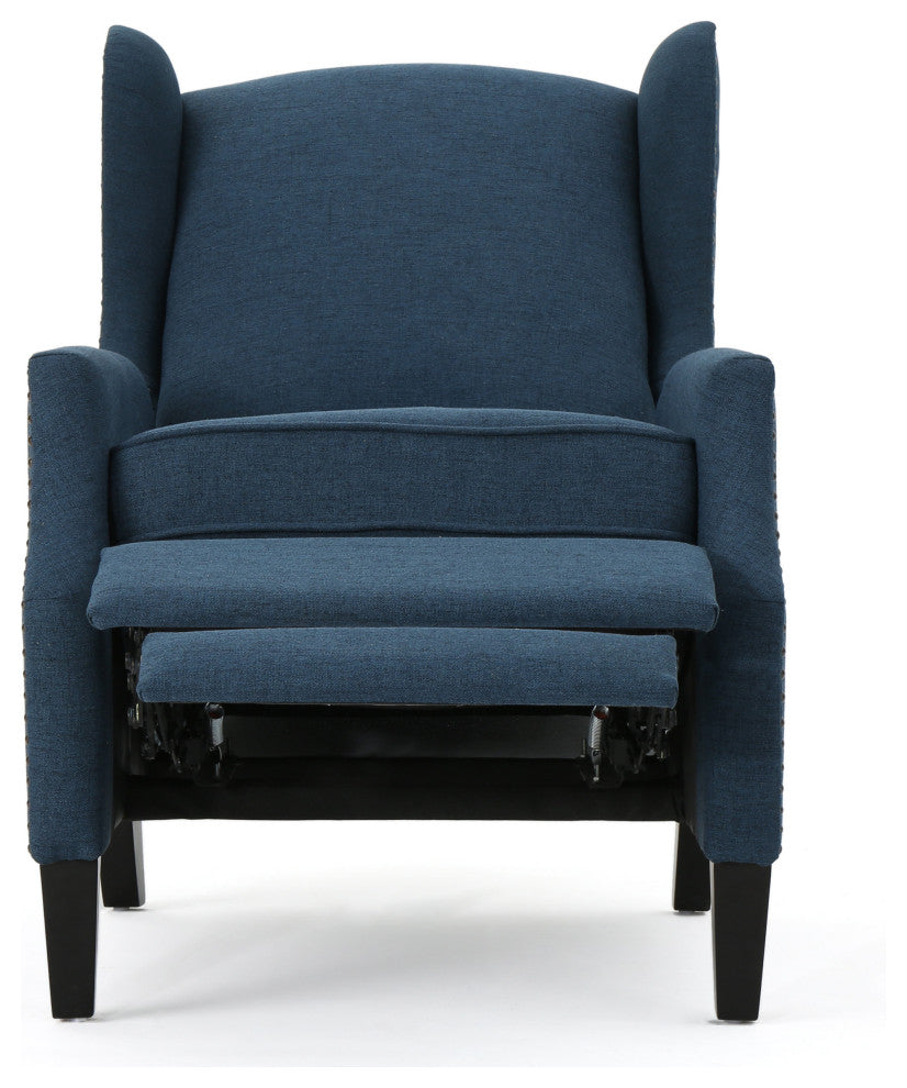 GDF Studio Weyland Contemporary Fabric Wingback Pushback Recliner, Navy Blue