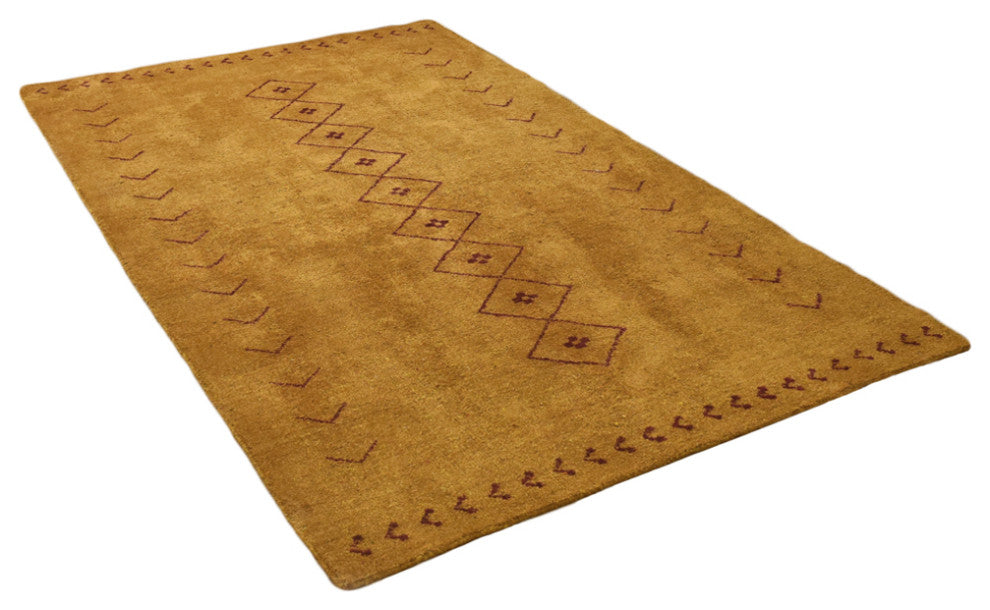 HAND KNOTTED LOOM SILK ECO-FRIENDLY RUGS-5'x8',Rectangle,Gold Red,Contemporary