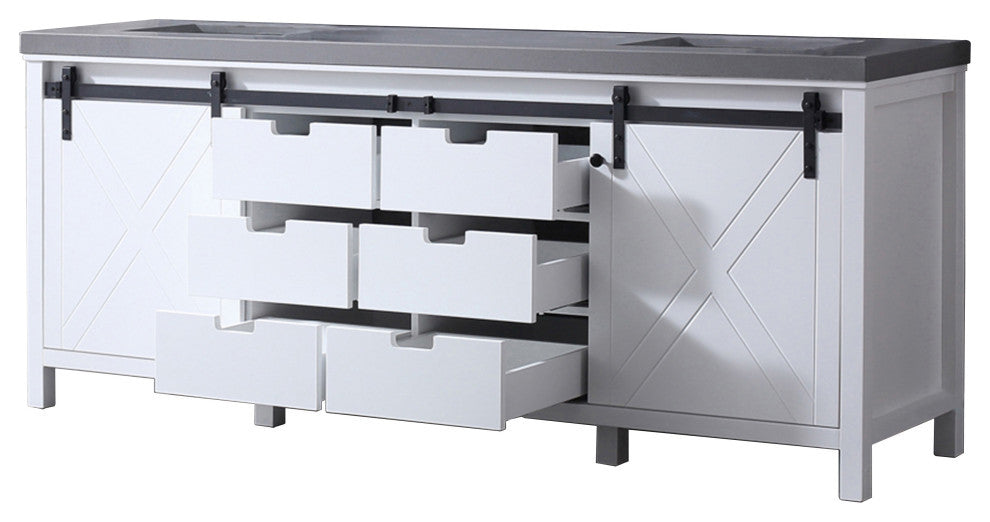 Marsyas 84" Double Vanity, White Square Sinks, No Mirror, White